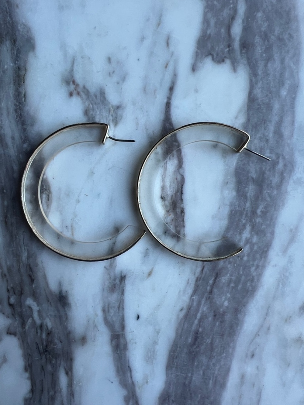 Clear Lucite Hoop Earrings with Gold Trim